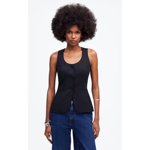 Madewell NWT Women’s Black Scoopneck Cutaway Vest size 0 - Picture 1 of 8